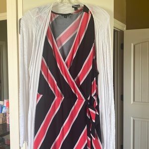 Torrid faux-wrap dress with light cardigan. Torrid 2. Barely worn.